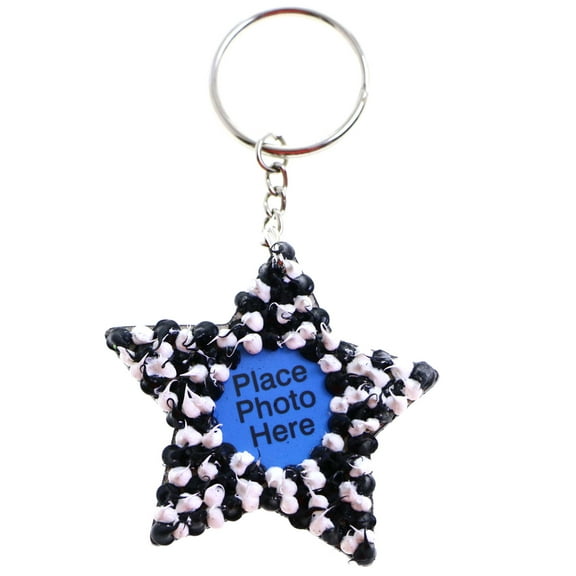 Squishy Spike Star Picture-Frame-Keychain Black/White