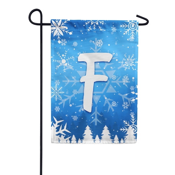 America Forever Winter Monogram Letter F Winter Forest Garden Flag Vertical Double Sided 12.5 x 18 inches Happy Holiday Christmas Seasonal Flags for Outdoor, Yard Porch, Snowflakes Garden Flag
