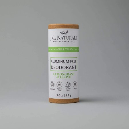 J&L Naturals Aluminum-Free Deodorant - Lemongrass & Clove - Vegan, Sustainable, Natural, Cruelty Free - 3.0 oz