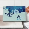 thumbnail image 2 of Nautical Cutting Board, Vivid Ocean Back with Paint Effects with Wind Rose and Rudder Cruise Image, Decorative Tempered Glass Cutting and Serving Board, Small Size, Blue and White, by Ambesonne, 2 of 5