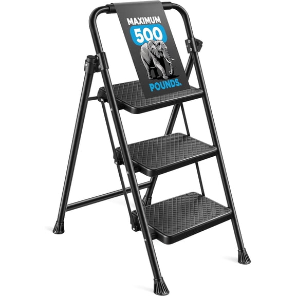Step Ladder 3 Step Folding Step Stool Step Ladder with Wide Anti-Slip Pedal Step Stool Foldable for Adults Lightweight, Portable Steel Use for Home and Office