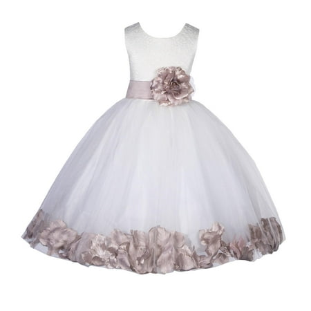 

Ekidsbridal Lace Top Floral Petals Ivory Flower Girl Dress Tulle Weddings Summer Easter Dress Special Occasions Pageant Toddler Girl s Clothing Holiday Bridal Baptism Princess Birthday 165T