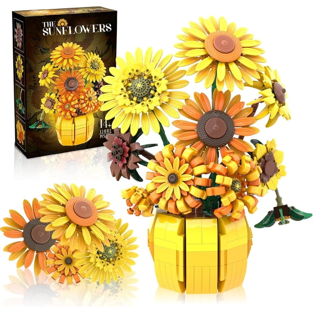 Juego de Construcción de Flores para Adultos, Kits de Macetas con Íconos y Girasoles Compatibles con Flores Lego, Colección Botánica de Flores Artificiales, Regalos de Navidad y Día de San Valentín p