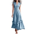 thumbnail image 2 of XiYing Robes d'Été pour Femmes, Robe Maxi Classique à Col en V Sans Manches pour Femmes avec Accoudoirs à Volants et Détail de Boutons devant pour Vacances d'Été, M-TTG,, 2 of 7