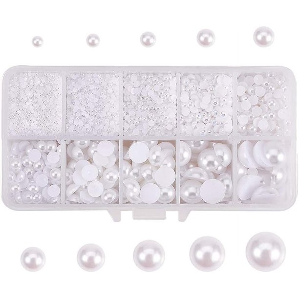 5.43 x 2.8 x 1.26 inchesWhite RoundPerlas de espalda plana de 10 tamaños, 15185 piezas de perlas de imitación, perlas semicirculares, cabujones de plástico ABS, perlas de espalda p
