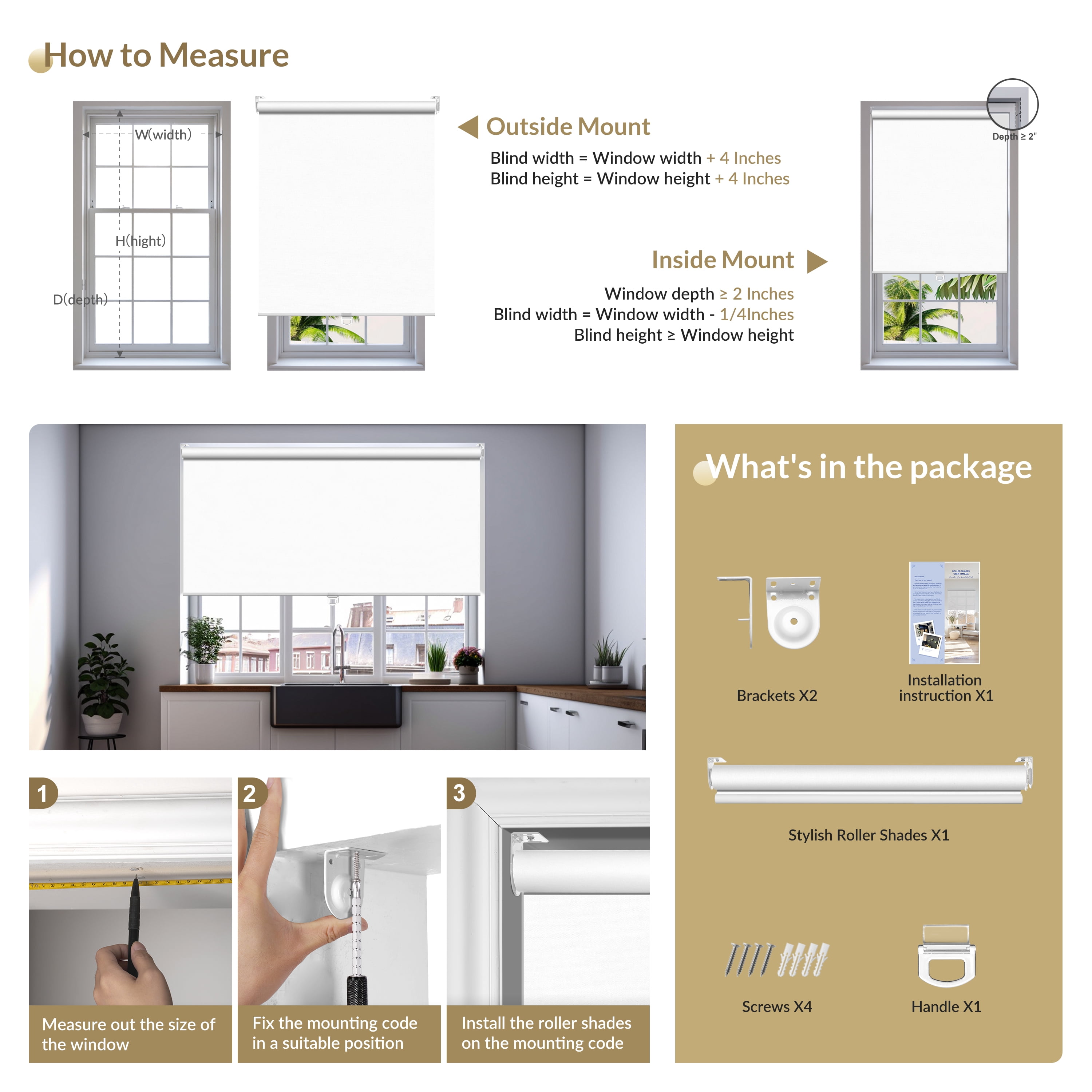 ZimJAHO Cordless Blackout Roller Shades – Room Darkening Window Blinds with Spring System & UV Protection for Home, Blackout-White, 35.5"W x 72"H