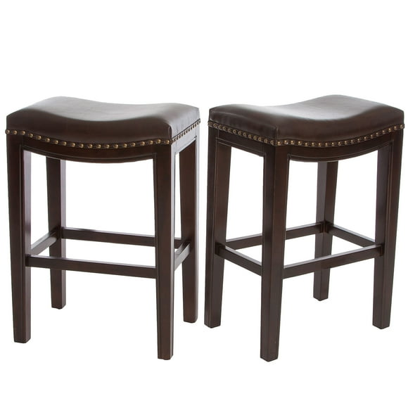 Bar Stools Set of 2 Counter Height Stools Saddle Seat PU Leather Kitchen Stools with Footrest Dining Room Kitchen Island stools (Brown)