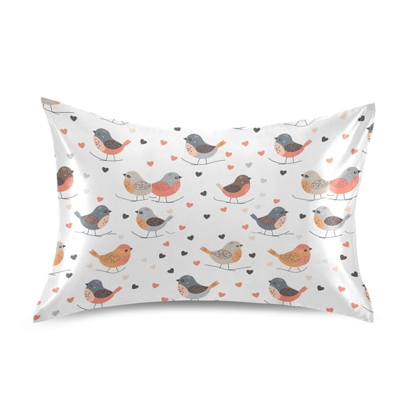 JSTEL Cute Birds Hearts Satin Pillowcase Standard Size Pillow Cases Envelope Closure Bed Pillow Cover, 20 x 26 inch