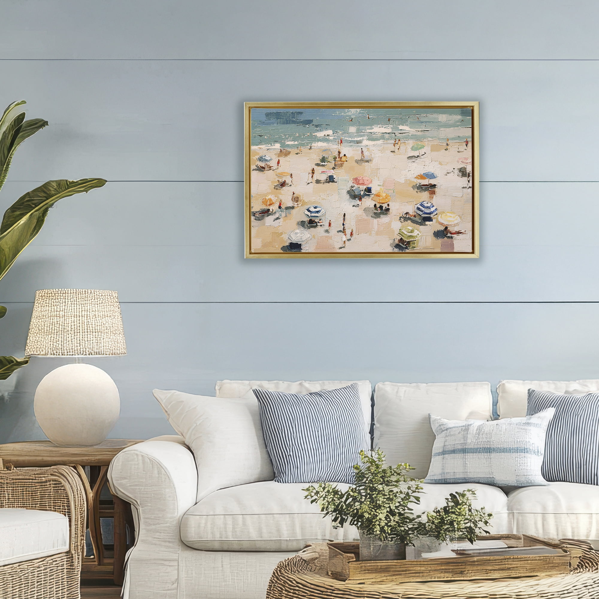 Stupell Industries Summer Beachgoers Expression Gold Framed Floater Canvas Wall Art, design by Jacky Ngan