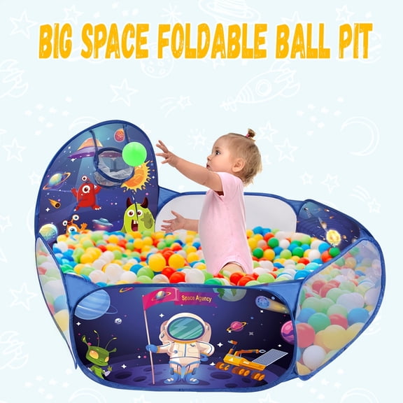 Willingheart  Kids Ball Pit Large Pop Up Childrens Ball Pits Tent for Toddlers Playhouse Baby Crawl Playpen with Basketball Hoop, 4 Ft/120CM, Balls Not Included(Space Rocket)