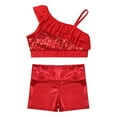 thumbnail image 2 of YONGHS Kids Girls 2 Piece Gymnastics Dance Outfits Sequins Crop Top with Shorts Set Metallic Red 12, 2 of 7