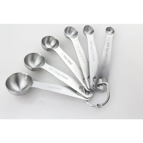 6 Set Stainless Steel Measuring Spoons New Household Stackable Measuring Spoons Kit with D-Shape Ring