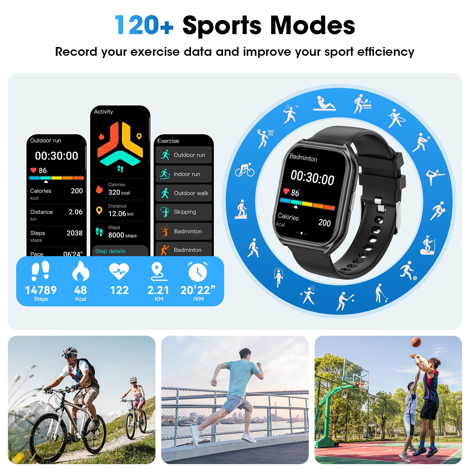 Mingdaln 2025 New 1.85-inch Men Women's Smartwatch with Answer/Make Calls/120+ Sport Modes/Message Reminder, IP68 Waterproof,Fitness Tracker fits for Android iPhone Devices（Black）