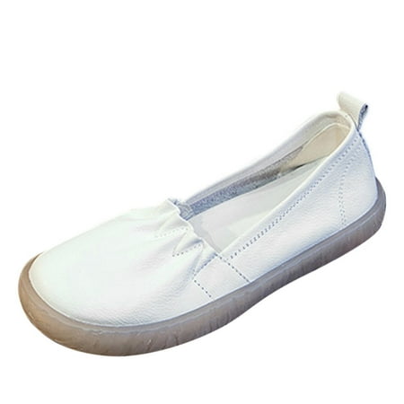 

Flats Shoes for Women Fashion Spring And Summer Women s Shallow Mouth Loafers Flat Casual Shoes PU Dress Sandals for Women White