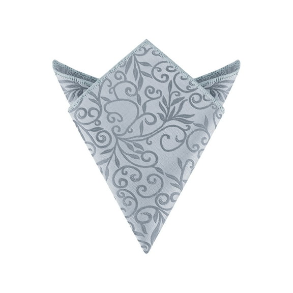 INSPIRE CHIC Men's Floral Pocket Square Leaf Twist Pattern Handkerchiefs with Trim for Wedding Party Silver One Size