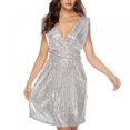 thumbnail image 1 of CNKOO Robe Sexy Argentée à Sequins pour Femmes Col en V Profond Sans Manches Robe Courte Soirée Décontractée, 1 of 6