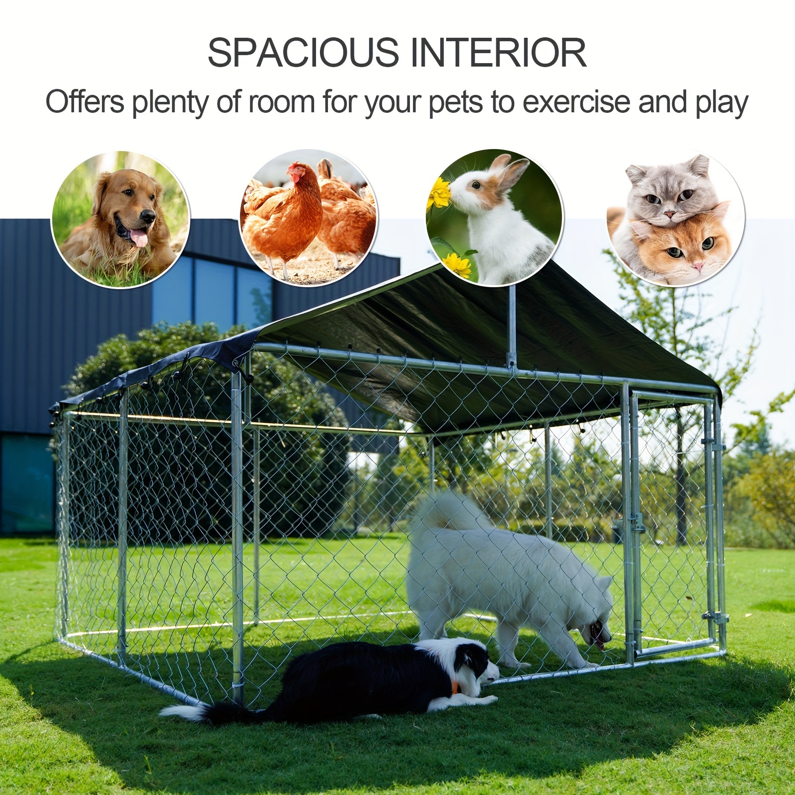 Outdoor Kennel, Heavy-duty Dog ​​cage, Large Mesh Pet Cage, Steel Fence with Safety Lock, 79''x79'' (2mx2m).
