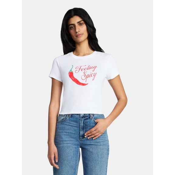 Feeling Spicy Women's Graphic Baby Tee with Short Sleeves, Sizes XXS-XXL