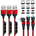 thumbnail image 1 of 540 Degree Magnetic Charging Cable Nylon Braided 3A Fast Charge Magnetic Data Cable Universal 3 in 1 Magnet Phone Charger Compatible with Micro USB, Type C, i-Product Devices 6ft 3Pack, 1 of 6