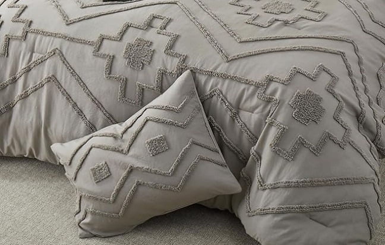 Pooja Handicrafts 3-Piece Gray Tufted Cotton Duvet Cover Set, Twin