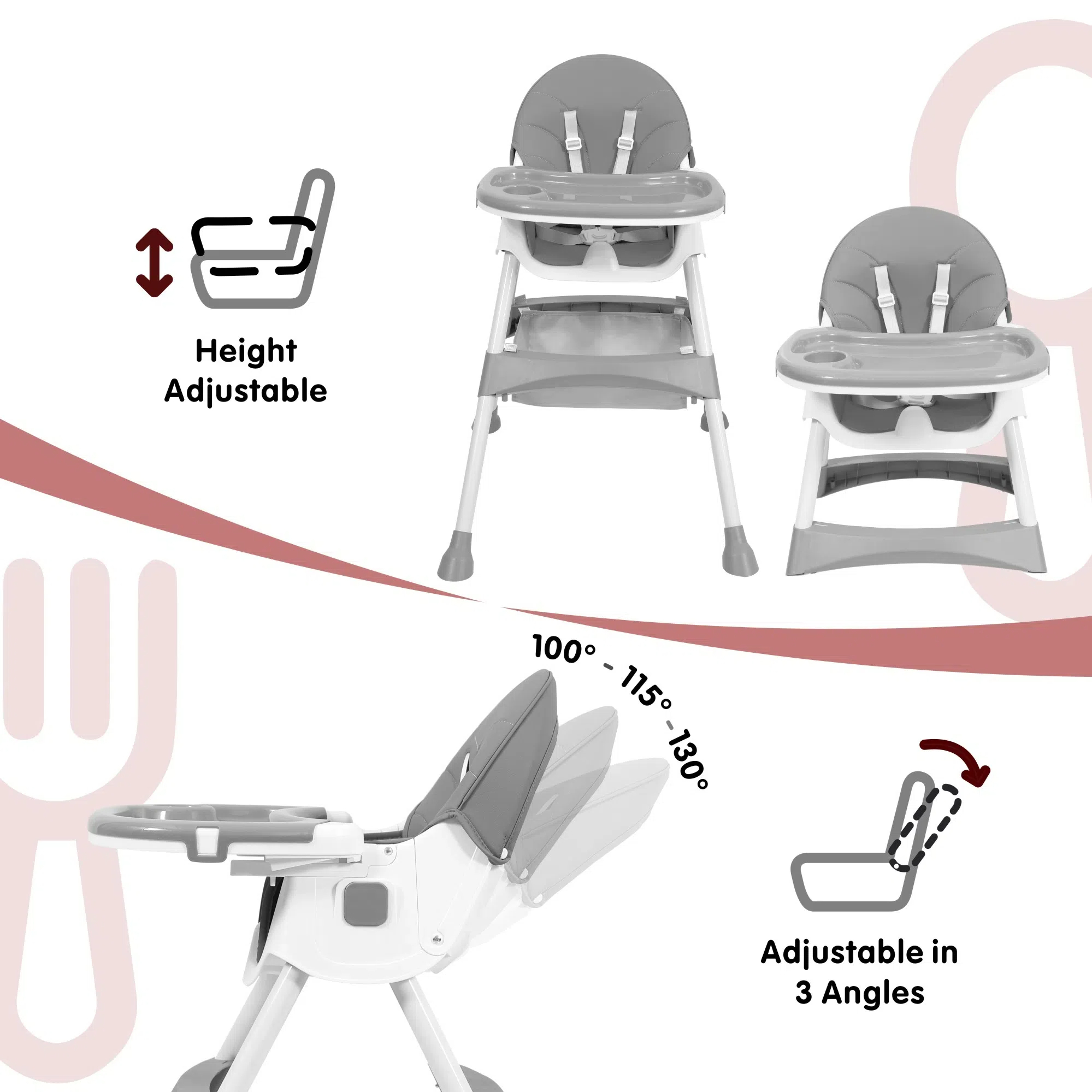 Aprpink 6-in-1 Baby Convertible High Chair, Gray Striped photo 7