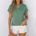 thumbnail image 2 of Chemise à Boutons Unie pour Femmes, Col en V, T-shirt Ample, 2 of 9