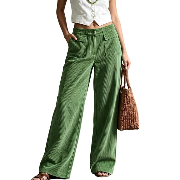 jobturf Womens Corduroy Pants High Waisted Wide Leg Baggy Pants with Pockets Y2k Ribbed Trousers Going Out Bottoms S