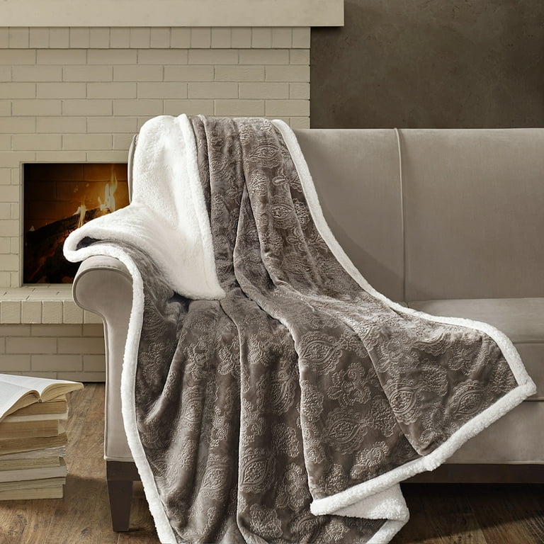 Madison Park Geometric Embossed Micro Velour Throw Blanket 60 x 70