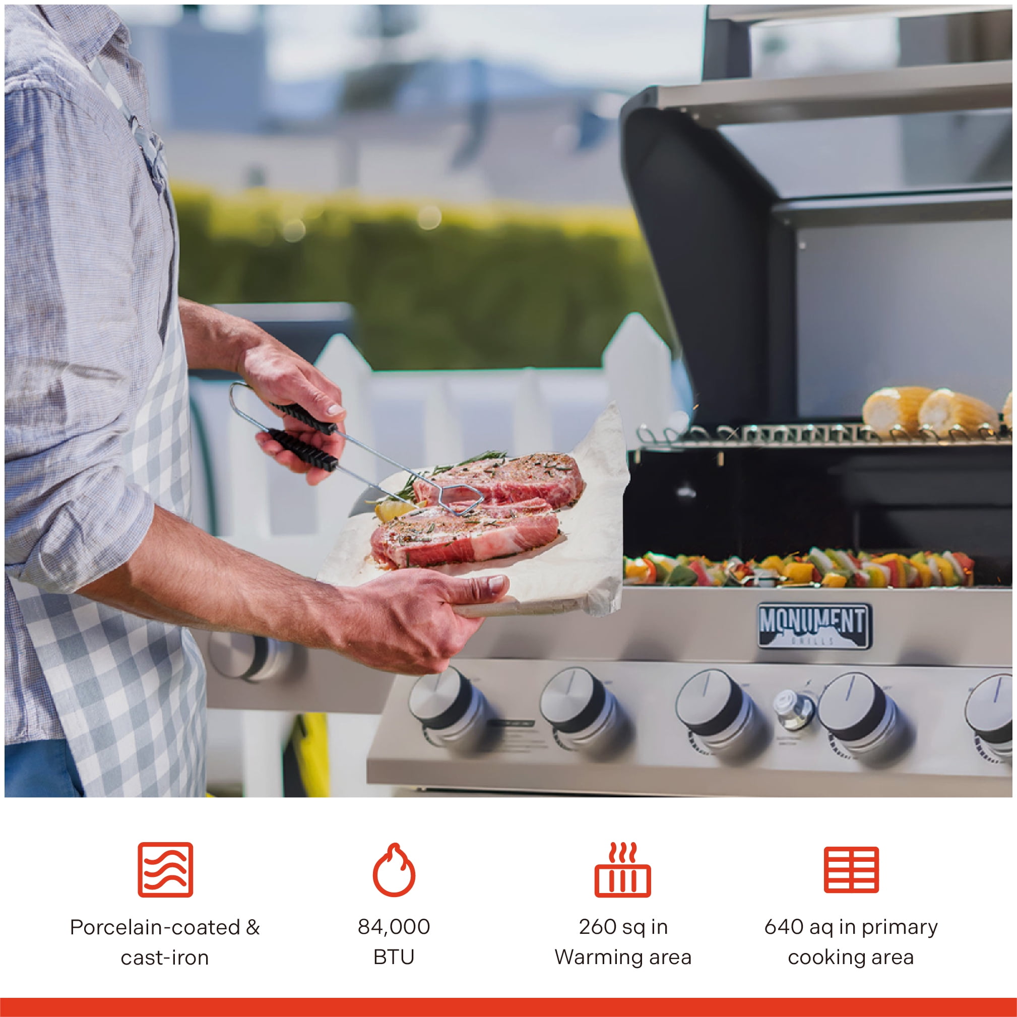 Monument Grills Denali Series 6-Burner Black Dual Fuel Cabinet Grill with Clearview Lid and LED Knobs