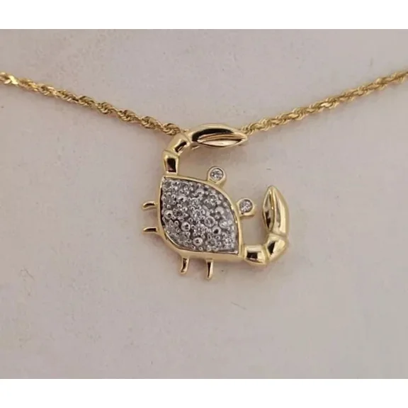 1.00Ct Lab-Created Diamond Crab Shape Pendant Chain 14k Yellow Gold Plated