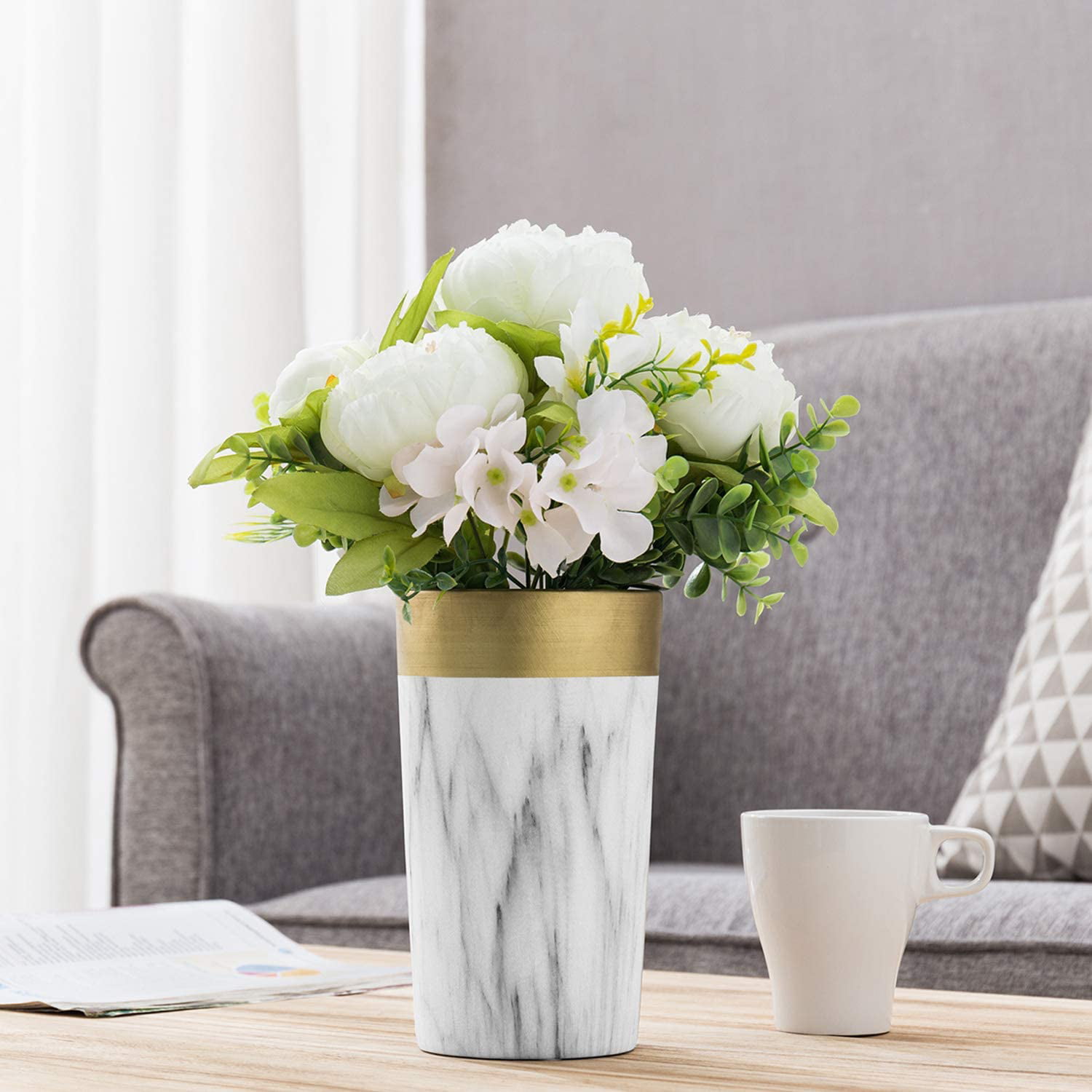 Details about   8-inch Marble Pattern Gold & White Ceramic Flower Vase/ Decor for Home & Office 