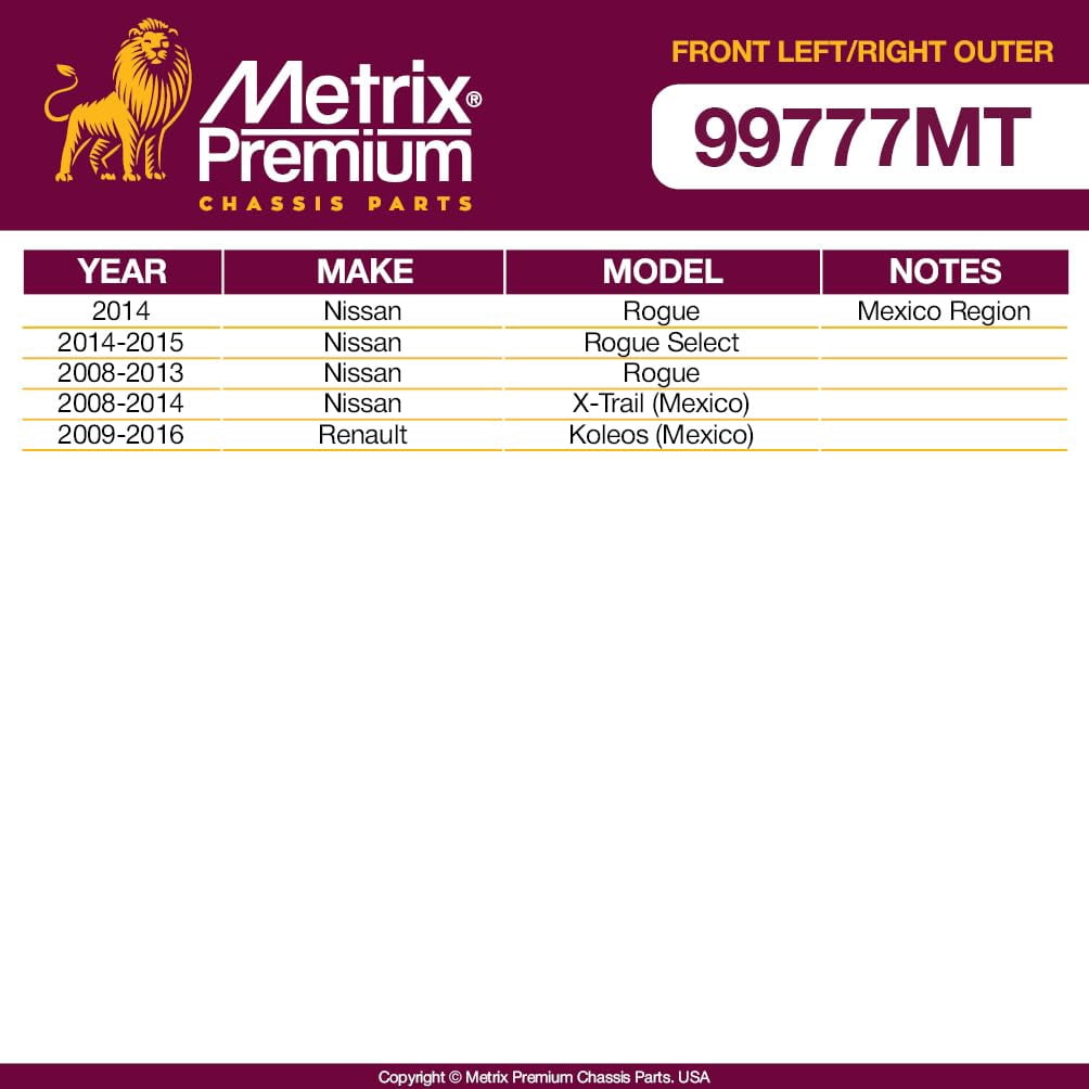 Metrix Premium Chassis Parts - Front Left & Right Outer Tie Rod End Kit Fits 14 Nissan Rogue, 14-15 Rogue Select, 08-13 Rogue, 08-14 X-Trail (Mexico), Replacement ES800583, ES800582, Made in Europe