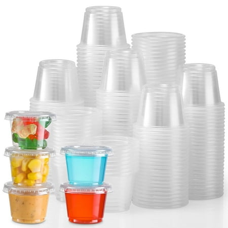 100pcs 1 Oz Jello Shot Cups Small Plastic Containers Cup with Lids Sauce Salad Containers Cups