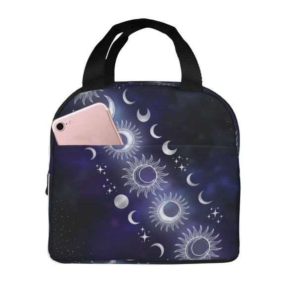 Moon And Sun Lunch Bag, Celestial Galaxy Insulated Lunch Box Cooler Tote, Reusable Thermal Meal Prep Bag With Front Pocket For Work Office Picnic Travel, Leakproof Starry Pouch