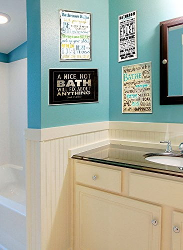 Bathroom Rules Typography Tall White Bathroom Wall Plaque