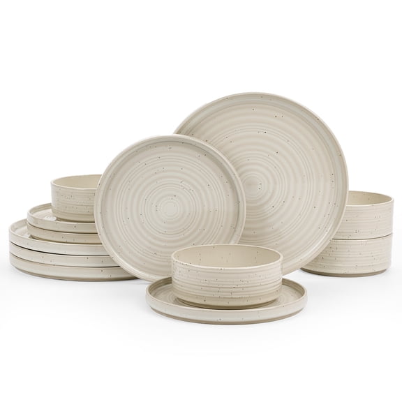 Famiware Galaxy Stoneware Dinnerware Sets, 12-Piece Dish Set, Beige