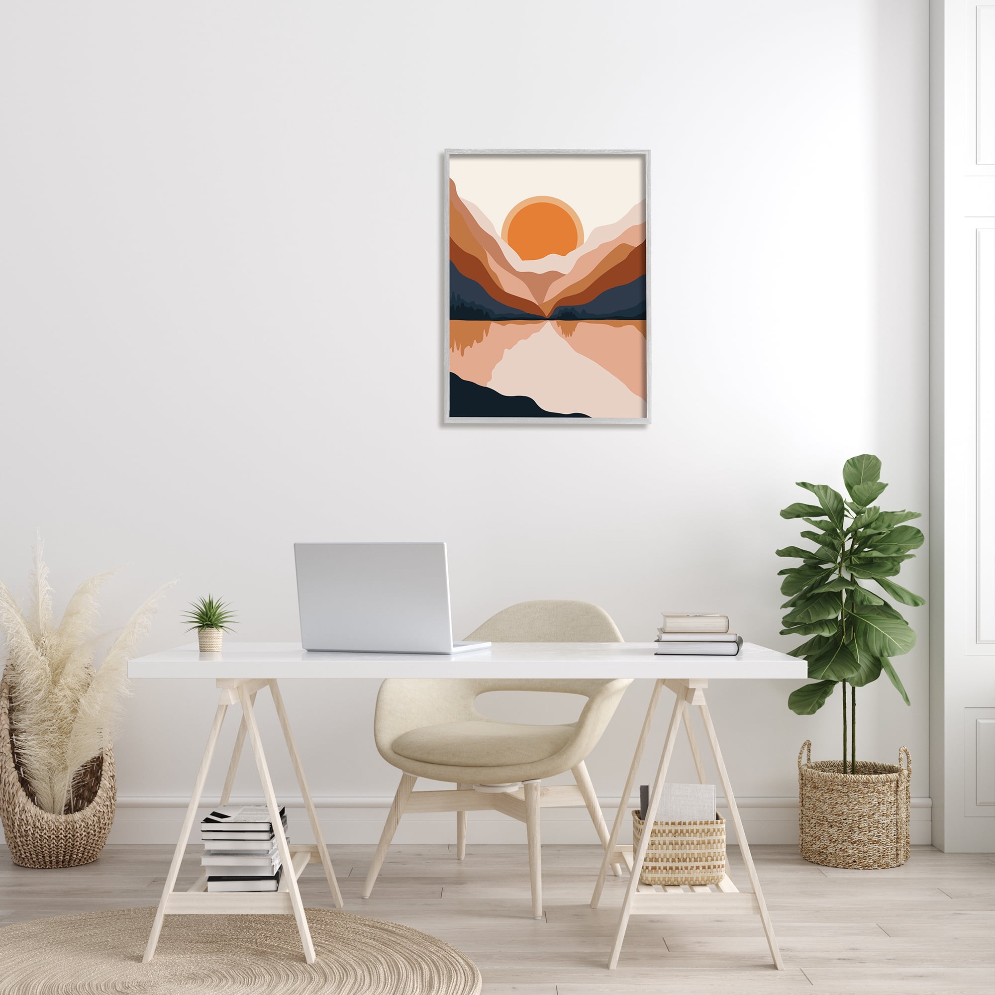 Stupell Industries Vibrant Orange Sunrise Minimal Mountain Lake Abstraction, 24 x 30, Designed by Ros Ruseva