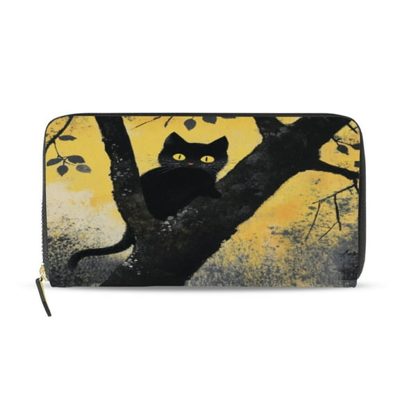 Qxltty Black Cat on Branch Women's Leather Wallet Fashion Retro Multi Card Holder with Cell Phone Pocket Mothers Day Gifts