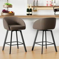 FIRAVOE Bar Stools Set of 2, Swivel Counter Height Bar Stools with Back & Arms (26") Faux Leather Bar Chairs for Kitchen Island, Coffee Brown