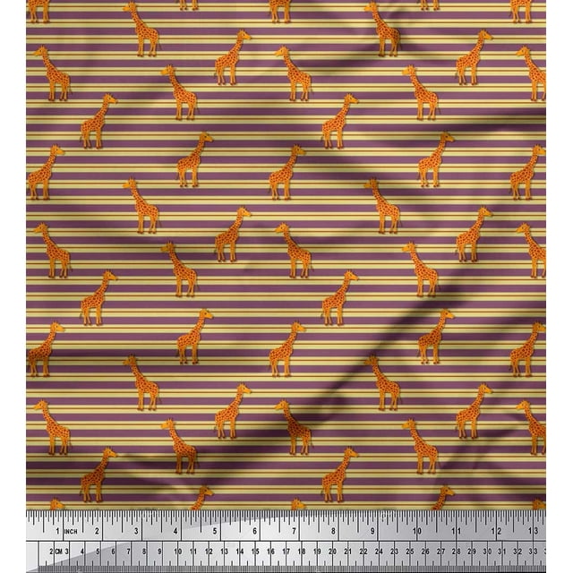 Soimoi Cotton Duck Fabric Stripe & Giraffe Animal Decor Fabric Printed Yard 42 Inch Wide