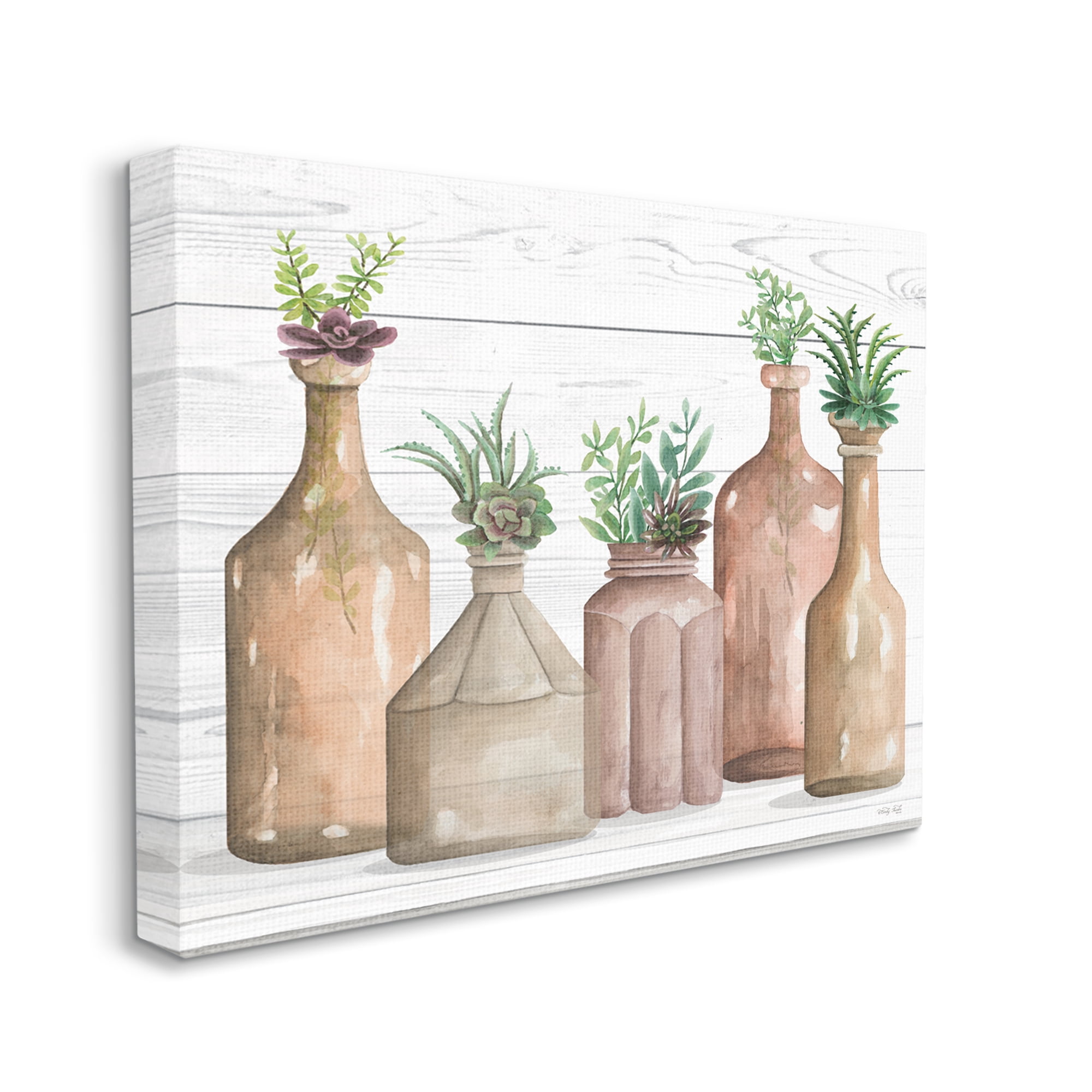 Stupell Industries Succulents Herbs Rustic Cottage Jars Leaves Arrangement Graphic Art Gallery Wrapped Canvas Print Wall Art, Design by Cindy Jacobs