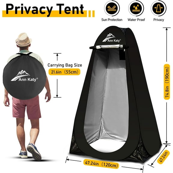 Portable Toilet with Pop Up Privacy Tent, Large Portable Toilet for Adults, Outdoor Camping Shower Tents Changing Room Emergency Folding Toilet Tent Kit with Carry Bag for Camping/Hiking
