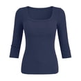 thumbnail image 6 of Plebaso 3/4 Sleeve Tops for Women Casual Scoop Neck Slim Stretch Tee Shirts Trendy Going out T Shirts, 6 of 7