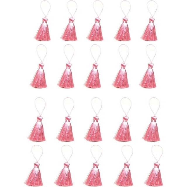 HUGFEGWE 20pcs 3.7 Inch Mini Tiny Craft Tassels Soft Elegant Handmade Silky Floss Tassels with Cord Loop for Keychain Earring, Jewelry Making, Graduation, Bookmarks, Gift Tag DIY Craft CJ25311-444