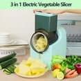 thumbnail image 3 of Electric Cheese Grater, Vegetable Shredder with 3 Stainless Steel Blades, Round Slicer & Food Chopper for Kitchen for Cheeses, Fruits, Vegetables (Green), 3 of 7