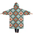 thumbnail image 2 of Oversized Wearable Blanket Hoodie,Multicolor Ethnic Geometric Pattern Sherpa Blanket Hoodie with Super Pockets,Super Warm Fuzzy Pullover for Women & Men, 2 of 6