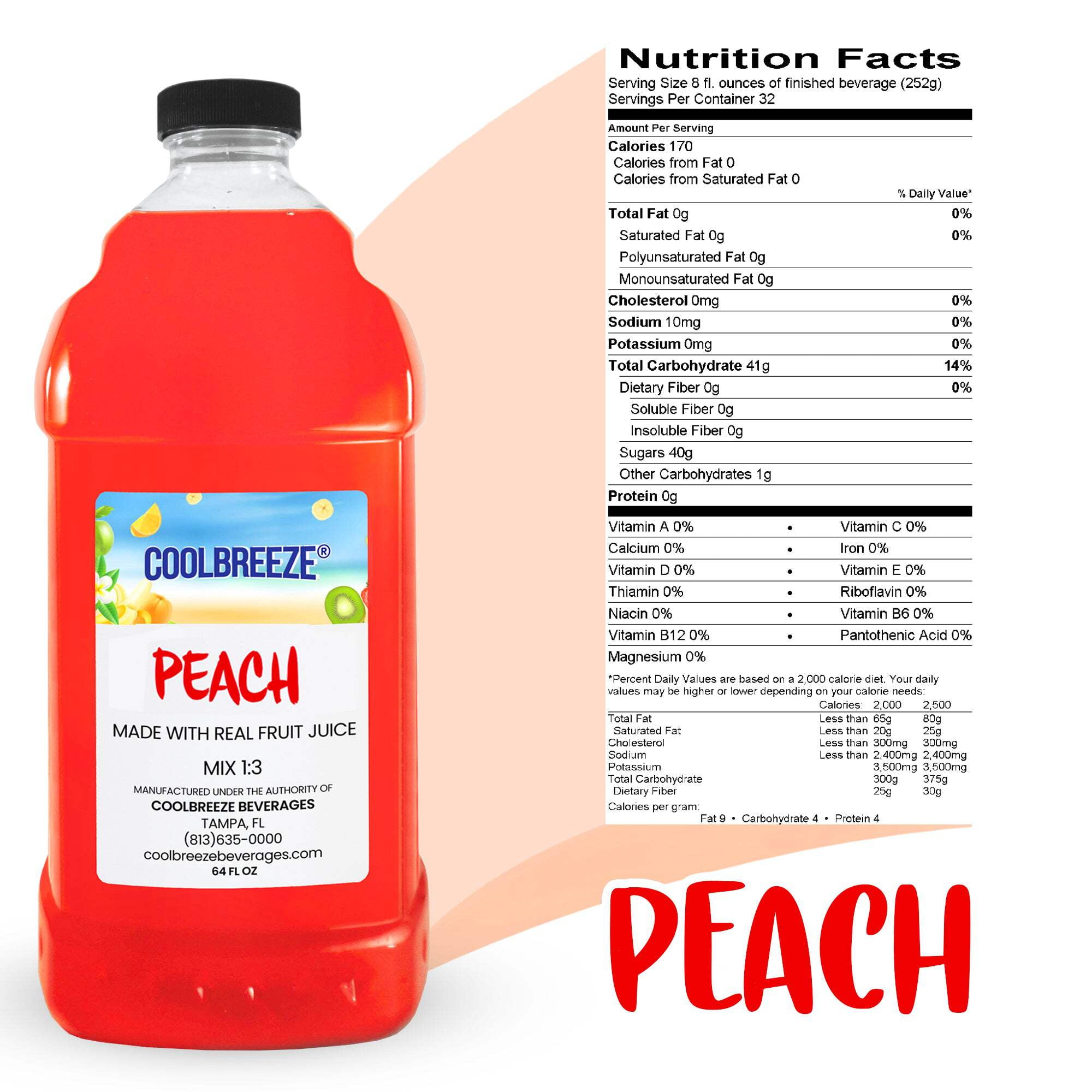 Coolbreeze Beverages Ready to Use Premium Frozen Slush Drink Mix - 1/2 Gal (64fl oz) Bottle - Peach