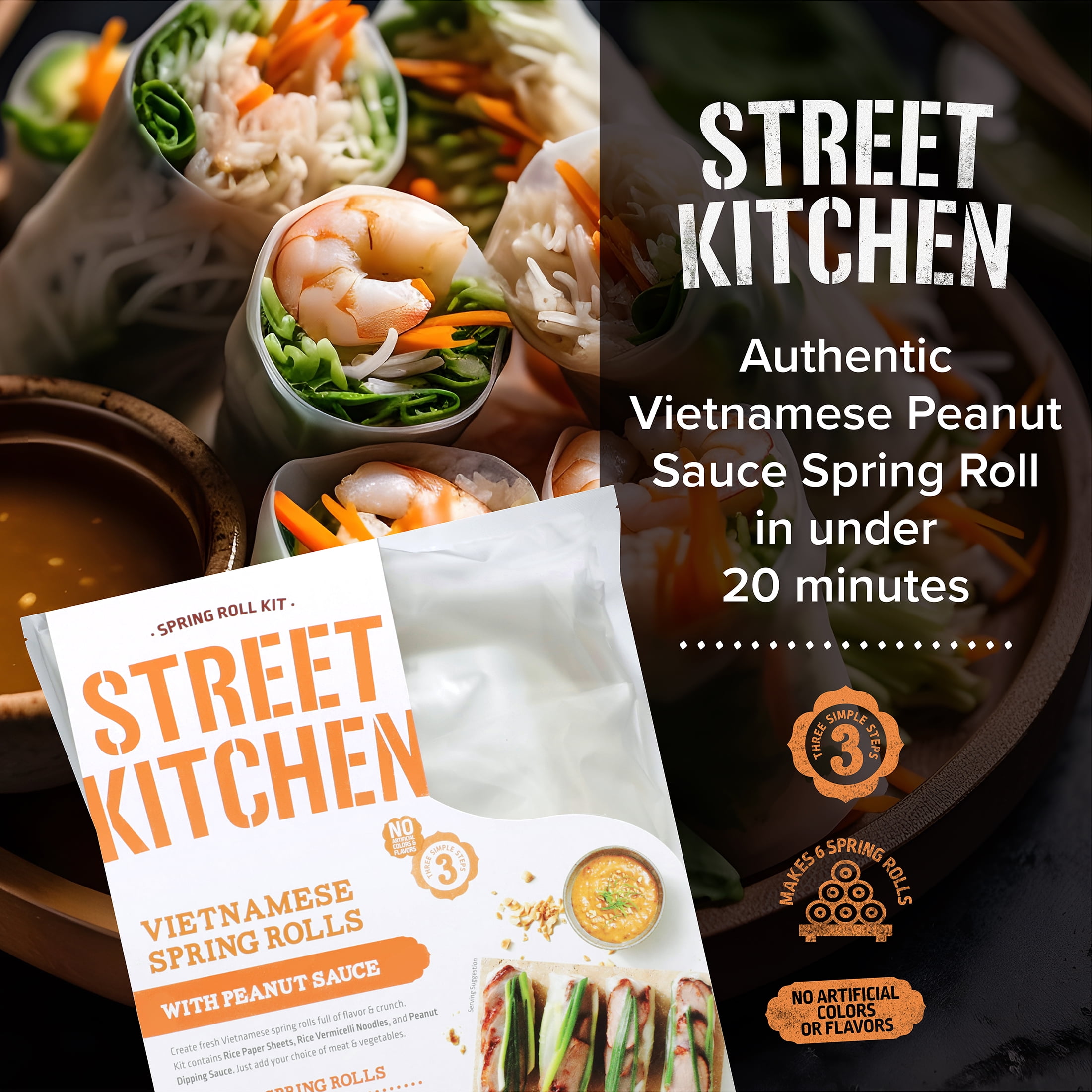 (5 pack) Street Kitchen Spring Roll Kit with Peanut Satay Sauce, 5.1 oz, Shelf Stable