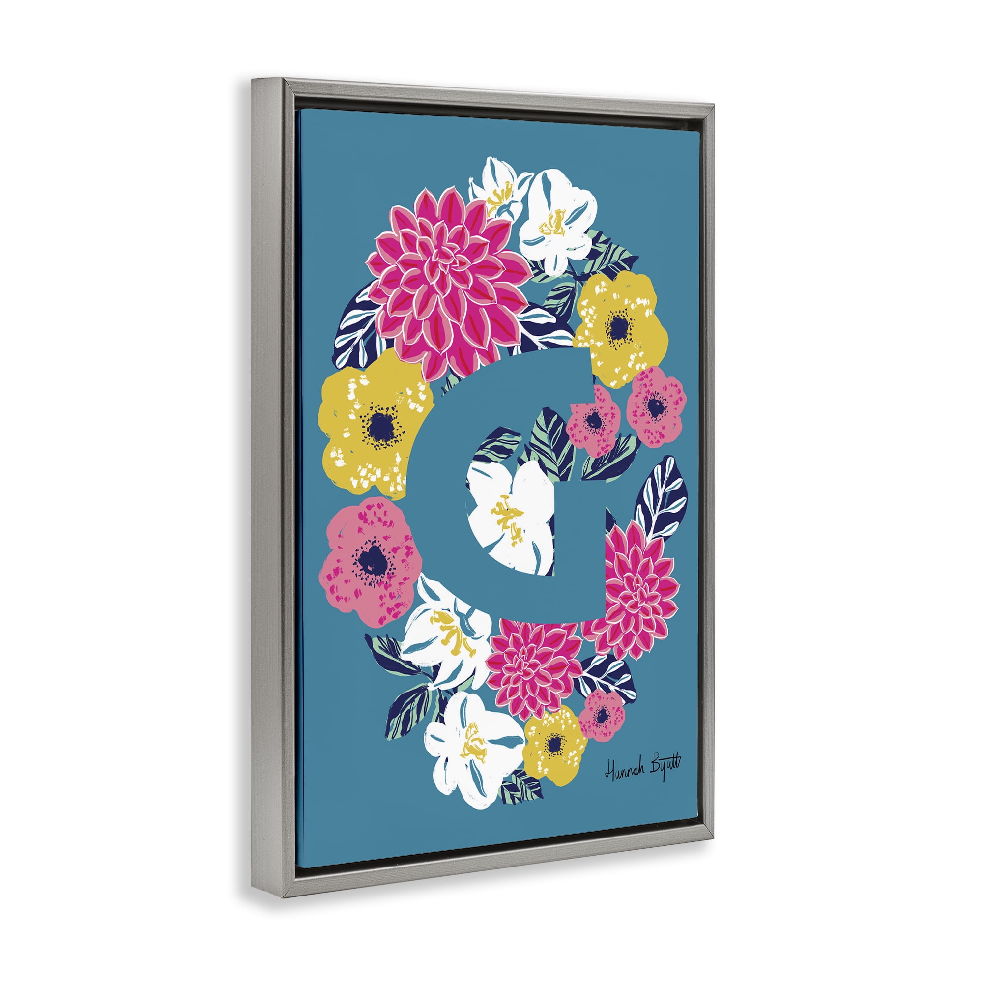 Stupell Industries Floral Bloom Letter G Botanical & Floral Painting Gray Floater Framed Art Print Wall Art, 21 x 31