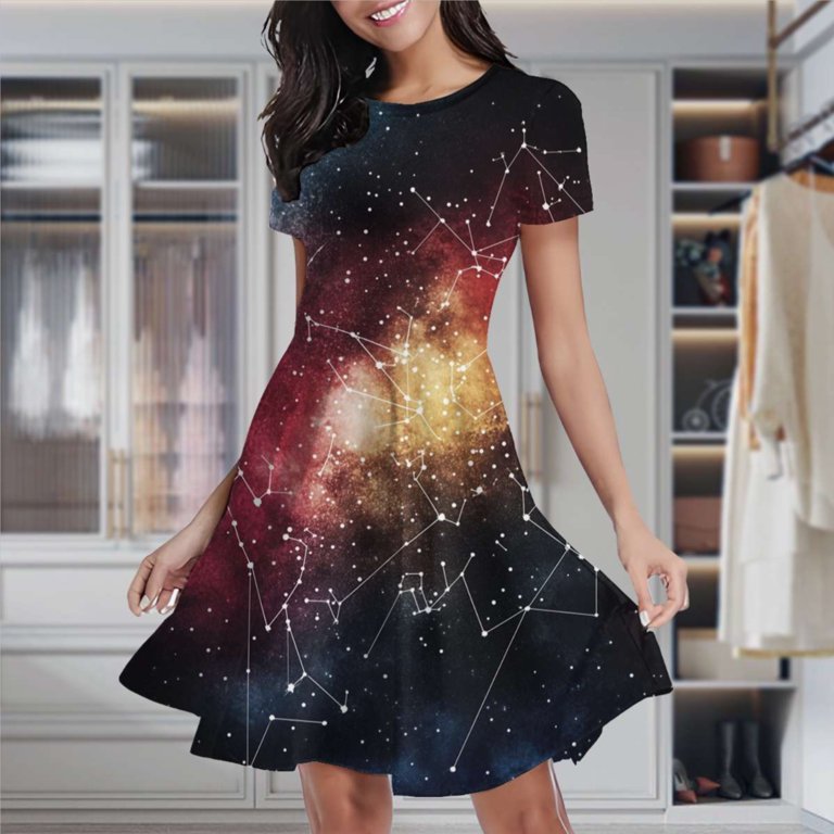 Starry Sky Constellation Galaxy Women's Classic Swing Skater Dress Casual  Work Party Cocktail Dresses - Walmart.com